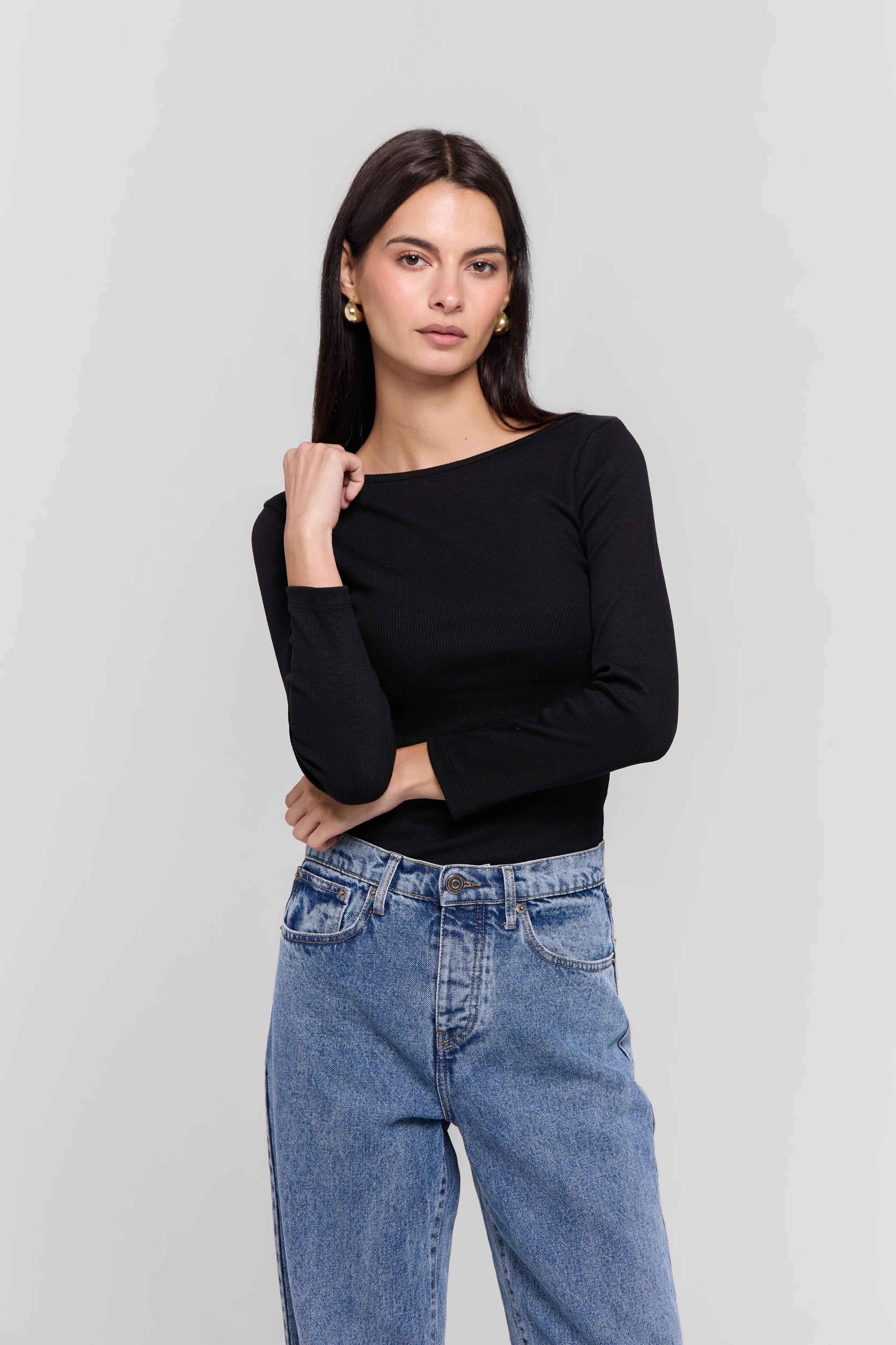 RIBBED BOATNECK LONG SLEEVE TOP - Image 3