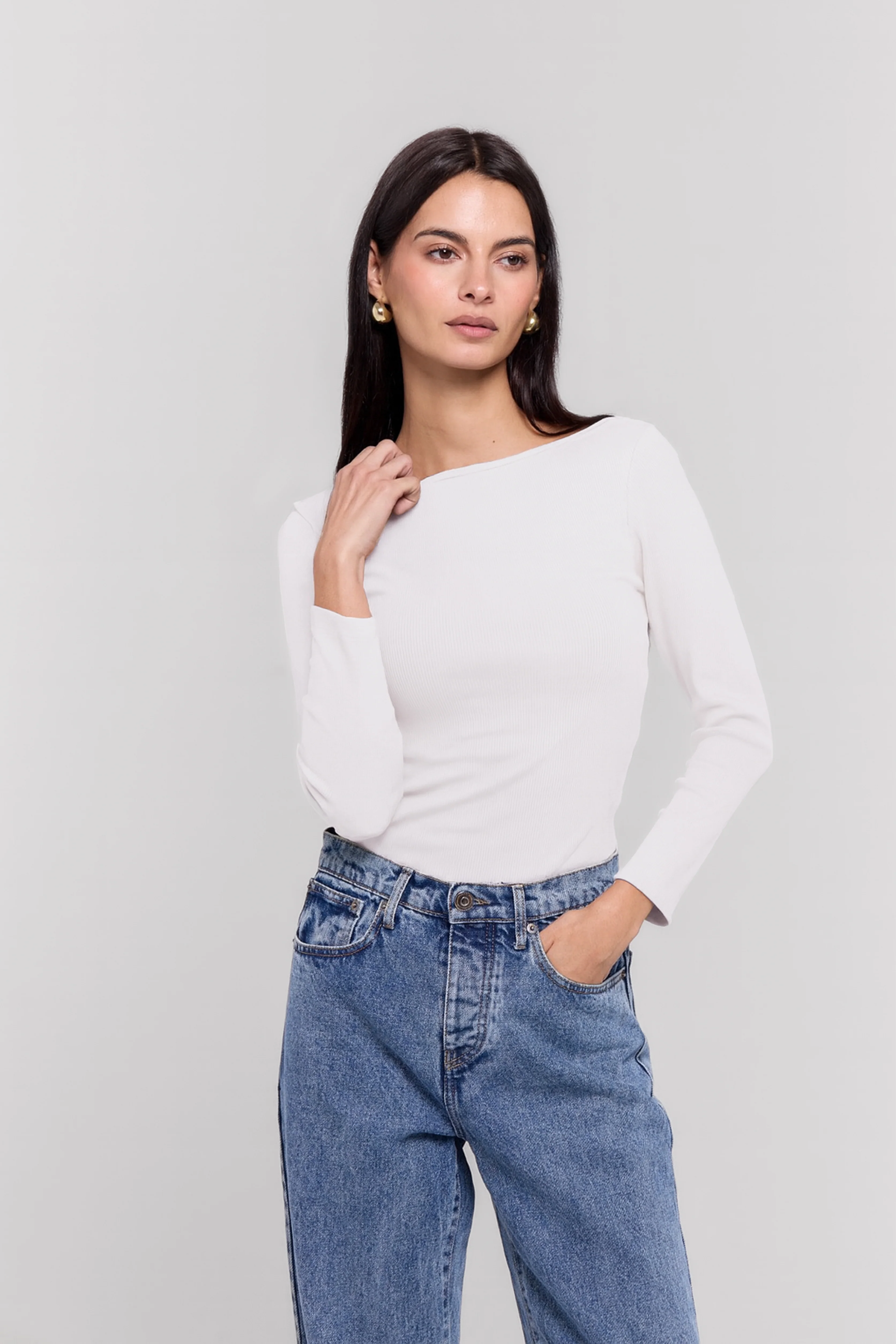 RIBBED BOATNECK LONG SLEEVE TOP - Image 6